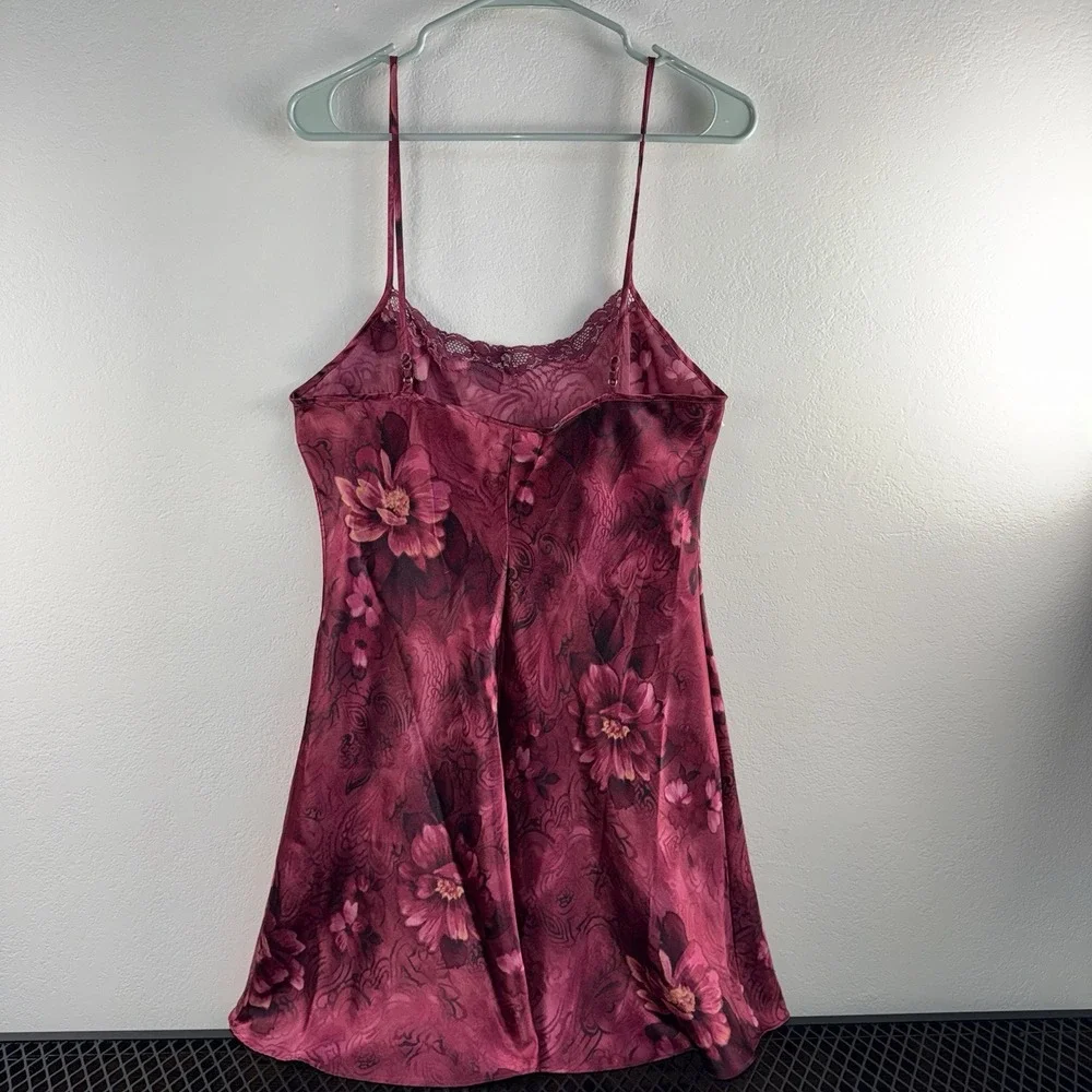 VTG Expressions Floral Satin Camisole Top Lace Trim Y2K Lingerie Pink M Slip - Picture 4 of 13